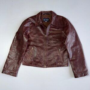 Vintage Armani Jeans Brown Genuine Leather Utility Jacket - M